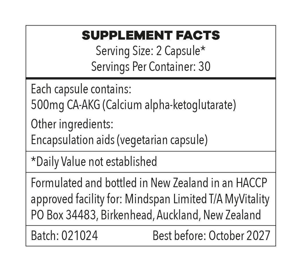 CA-AKG (Calcium alpha-ketoglutarate) 60 x 500mg Capsules - Image 2