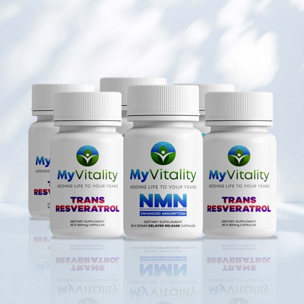 Buy MyVitality 2 bottles of 60 NMN Capsules & 4 bottles of 30 Trans Resveratrol Capsules